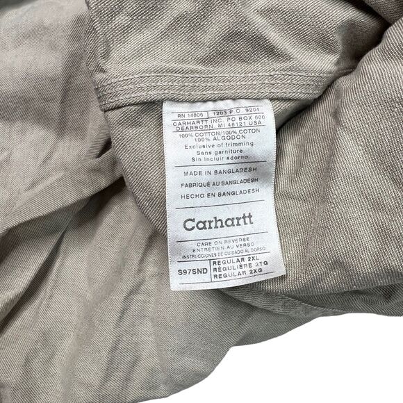 Carhartt VTG Y2K Long Sleeve Button Up Work Shirt Workwear Natural Beige 2XL - Picture 6 of 7